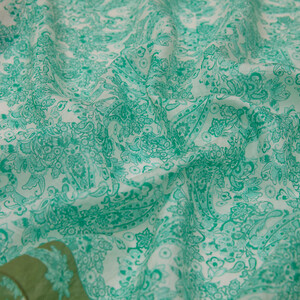 Turquoise Mezopotamya Model 06 Print Tencel Scarf - Thumbnail