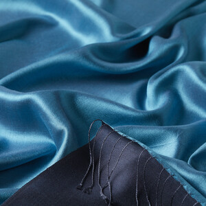 Turquoise Navy Reversible Silk Scarf - Thumbnail