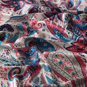 Turquoise Paisley Print Silk Scarf - Thumbnail