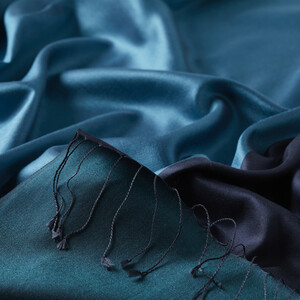 Turquoise Petrol Reversible Silk Scarf - Thumbnail