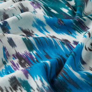 Turquoise Pine Print Wool Silk Scarf - Thumbnail