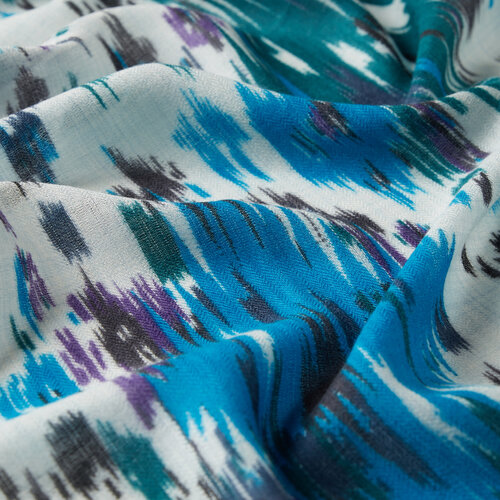 Turquoise Pine Print Wool Silk Scarf