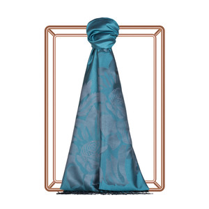 Turquoise Royal Garden Jacquard Silk Scarf - Thumbnail