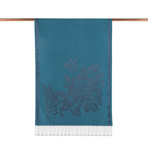 Turquoise Royal Garden Jacquard Silk Scarf - Thumbnail