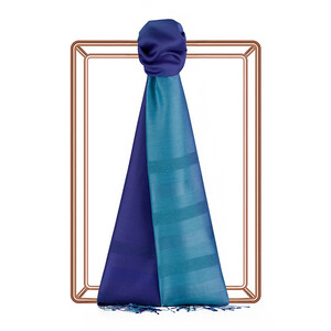 Turquoise Sax blue Mono Striped Gradient Silk Shawl - Thumbnail