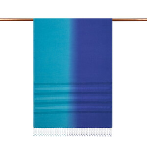 Turquoise Sax blue Mono Striped Gradient Silk Shawl - Thumbnail