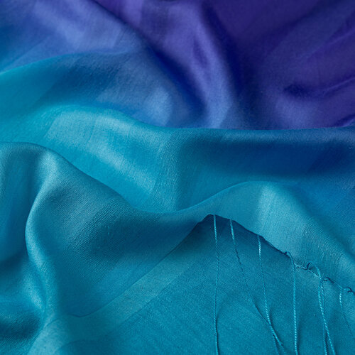 Turquoise Sax blue Mono Striped Gradient Silk Shawl