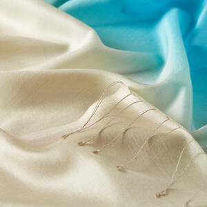 Turquoise Silver Gradient Silk Scarf - Thumbnail