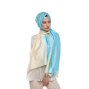 Turquoise Silver Gradient Silk Scarf - Thumbnail