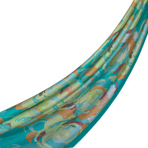 Turquoise Soulful Blooms Tencel Print Scarf - Thumbnail