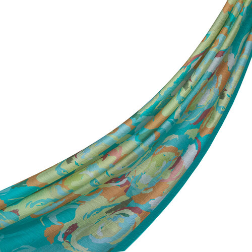 Turquoise Soulful Blooms Tencel Print Scarf