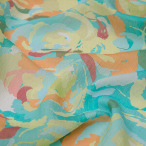 Turquoise Soulful Blooms Tencel Print Scarf - Thumbnail