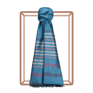 Turquoise Thin Meridian Striped Silk Scarf - Thumbnail