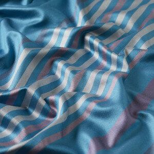 Turquoise Thin Meridian Striped Silk Scarf - Thumbnail