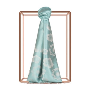 Turquoise Violet Jacquard Silk Scarf - Thumbnail