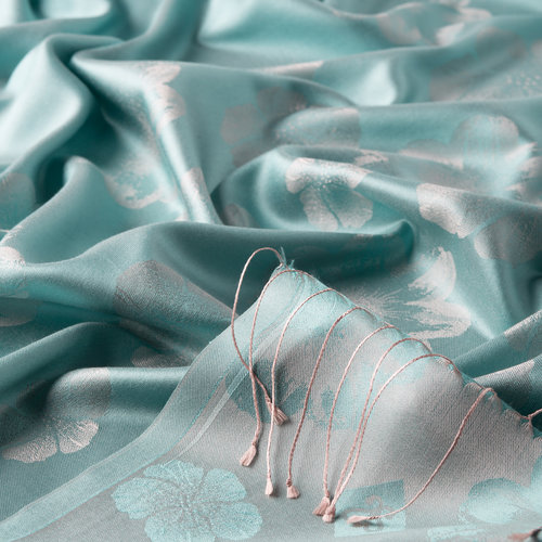 Turquoise Violet Jacquard Silk Scarf