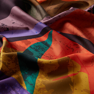 ipekevi - ايشارب حرير تويل تصميم هندسي لون برتقالي (1)