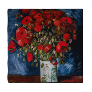Vase with Poppies Satin Silk Pocket Square - Thumbnail