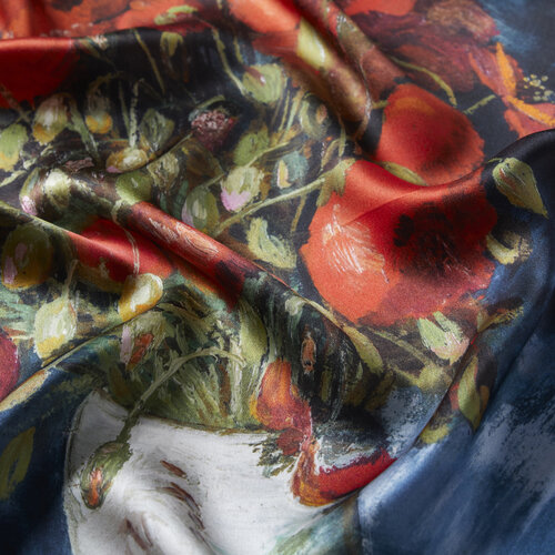 Vase with Poppies Satin Silk Pocket Square