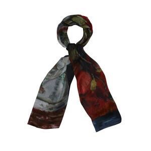 Vase with Poppies Satin Silk Scarf - Thumbnail