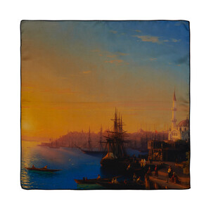 View of Constantinople and The Bosphorus Satin Silk Pocket Square - Thumbnail