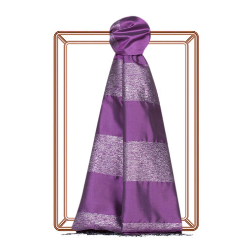 Violet Block Lurex Striped Silk Scarf