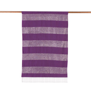 Violet Block Lurex Striped Silk Scarf - Thumbnail