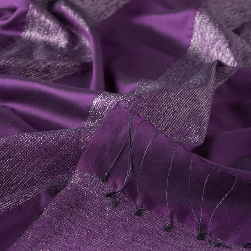 Violet Block Lurex Striped Silk Scarf