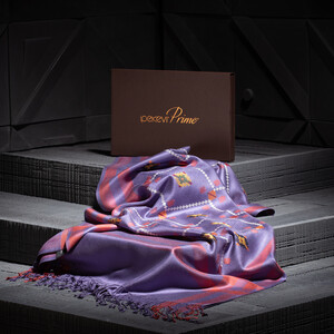 Violet Carpet Design Cross Stich Prime Silk Scarf - Thumbnail