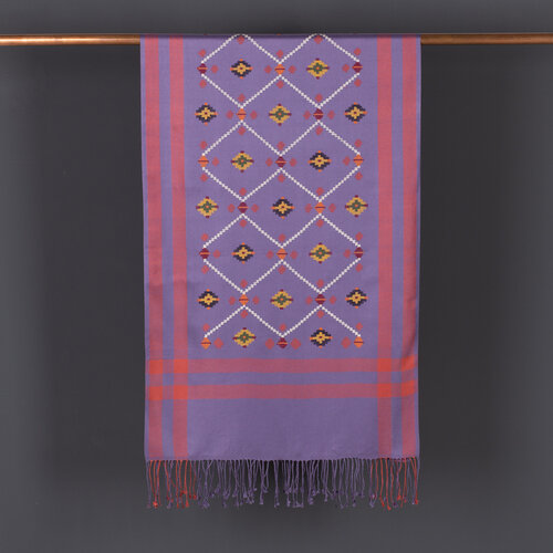 Violet Kilim Desenli Kanaviçe İşli Prime İpek Şal 