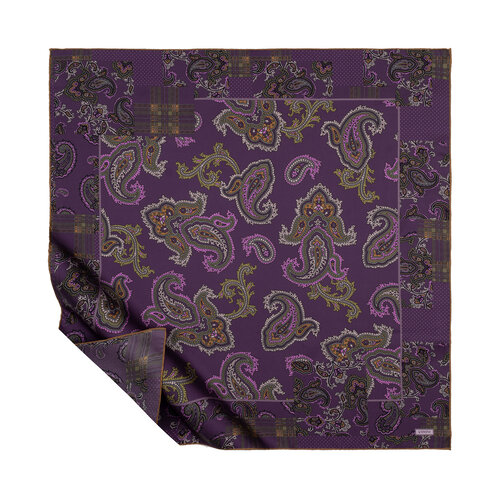 Violet Patchwork Patterned Twill Silk Scarf