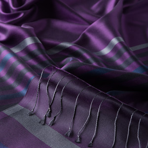 Violet Thin Meridian Striped Silk Scarf - Thumbnail