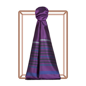 Violet Thin Meridian Striped Silk Scarf - Thumbnail