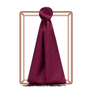 ipekevi - Vişne Leopar Jakar Desenli İpek Şal