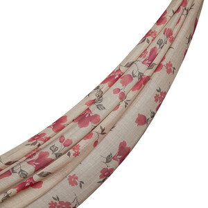 ipekevi - شال صوف وحرير تصميم ورود لون بيج