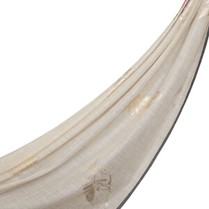 ipekevi - شال صوف وحرير ريش ذهبي لون بيج