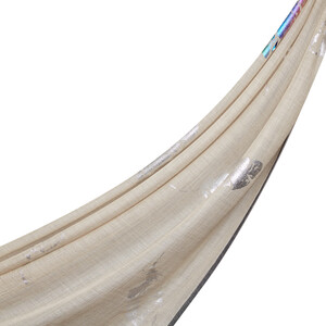 ipekevi - شال صوف وحرير ريش فضي لون بيج