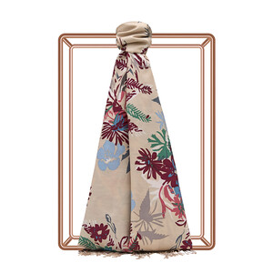 ipekevi - Vizon Güz Çiçekleri Desenli İpek Şal 