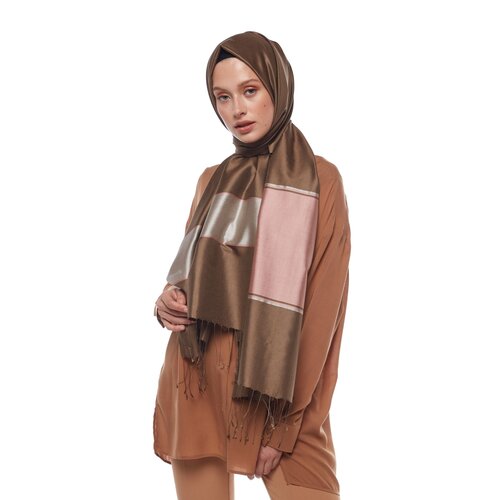 شال حرير مخطط لون ترابي