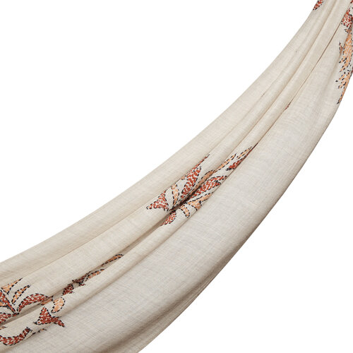 شال صوف وحرير تطريز لون بيج