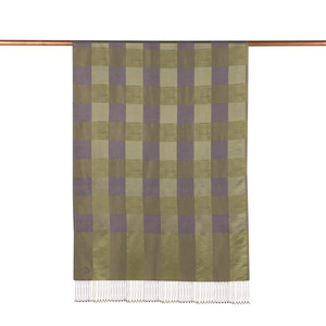 Walnut Green Buffalo Checked Silk Scarf - Thumbnail