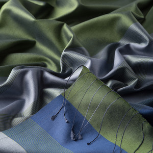 Walnut Green Elitist Striped Silk Scarf - Thumbnail