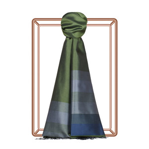 Walnut Green Elitist Striped Silk Scarf - Thumbnail