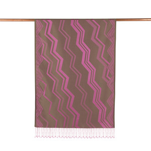 Walnut Green Ethnic Zigzag Silk Scarf - Thumbnail