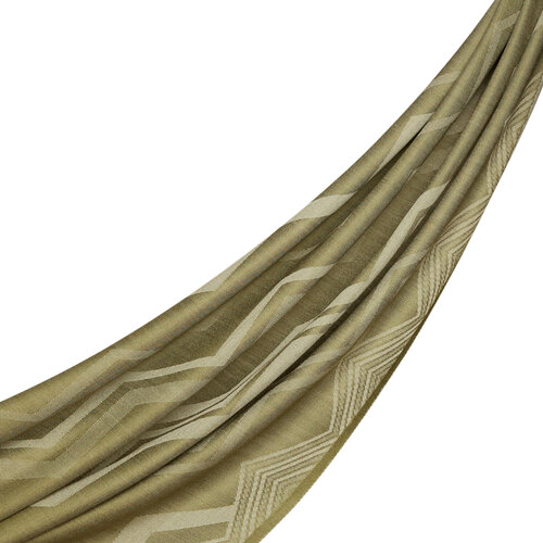 Walnut Green Ethnic Zigzag Wool Silk Scarf