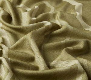 Walnut Green Ethnic Zigzag Wool Silk Scarf - Thumbnail