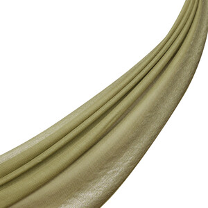 Walnut Green Lurex Border Wool Silk Scarf - Thumbnail