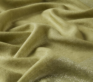 Walnut Green Lurex Border Wool Silk Scarf - Thumbnail