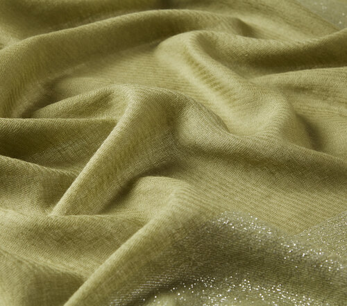 Walnut Green Lurex Border Wool Silk Scarf
