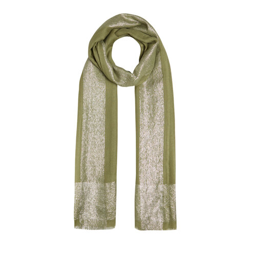 Walnut Green Lurex Border Wool Silk Scarf